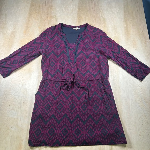 Skies Are Blue Dresses & Skirts - Skies Are Blue Women Magenta Navy Geometric Print Drawstring Mini Dress Size M
